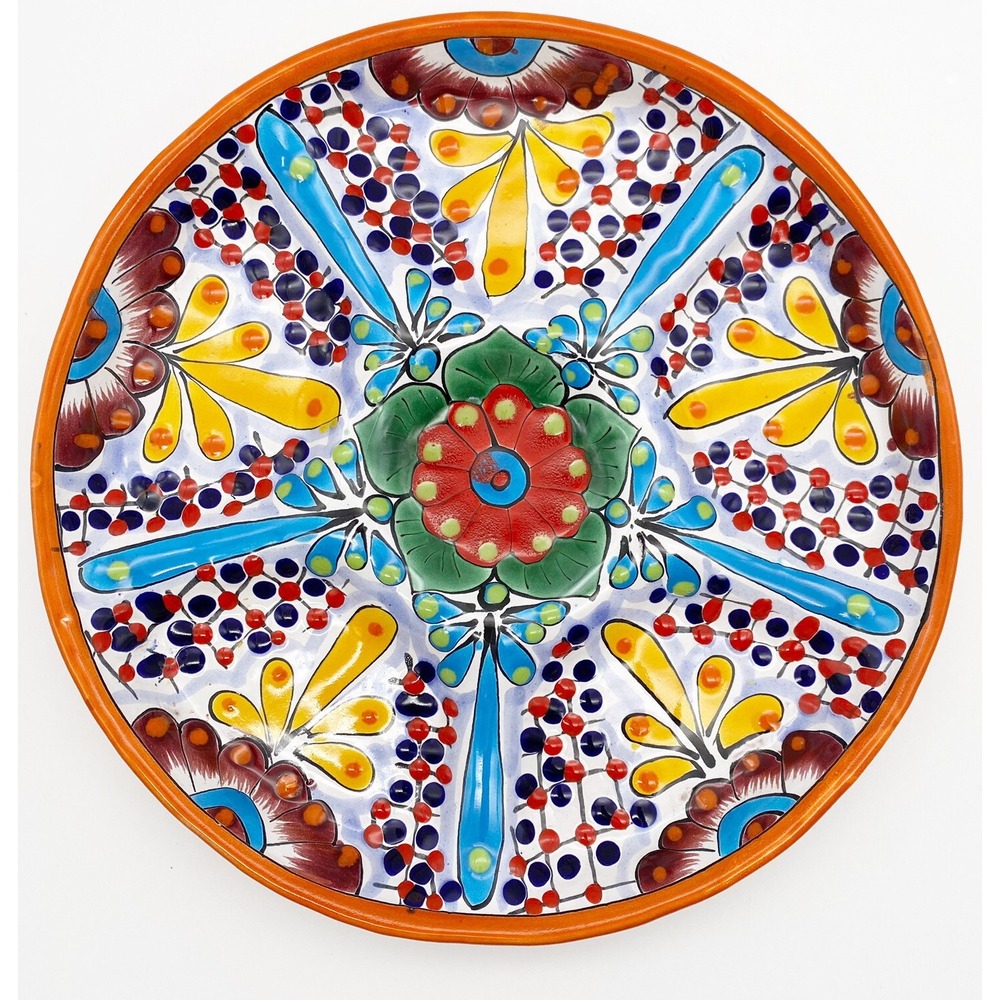 Mexican Pottery‎ Round Platter Divided Condiment Vegetable Dish Bright Colors